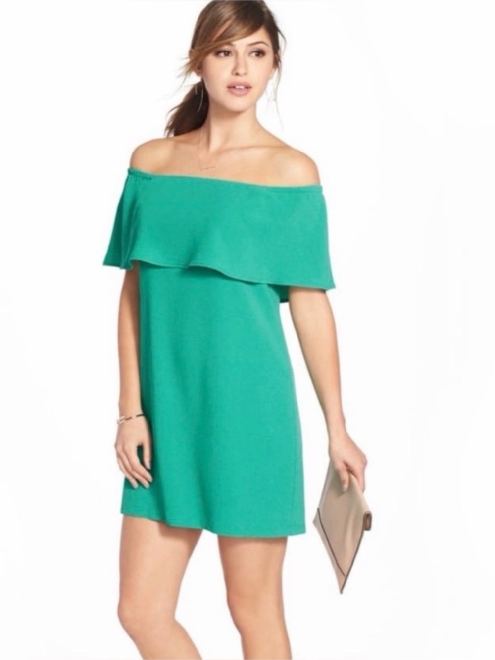 Charles Henry Teal Off-Shoulder Dress